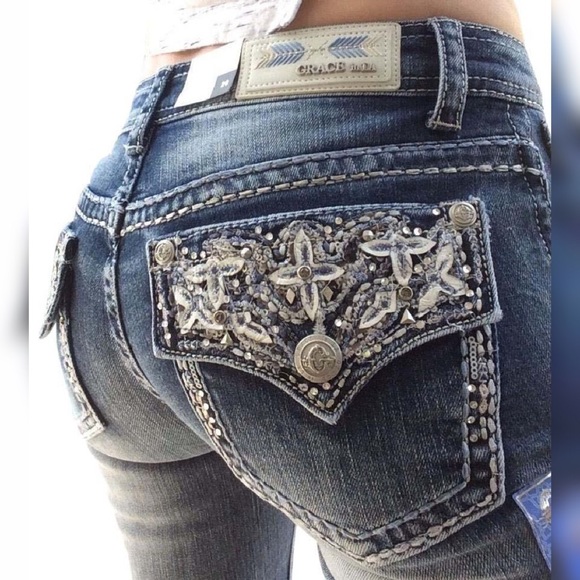 Grace in LA Denim - NWT Grace in LA Mid Faux Flap Easy Bootcut Jean